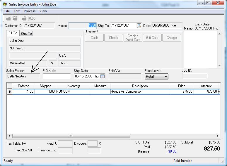 Salesman Commission EBMS Accounting Software