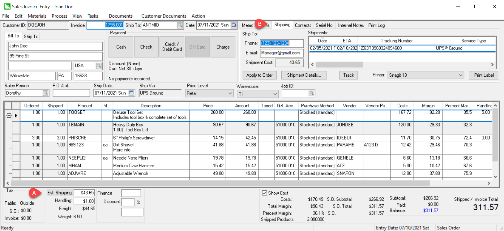 Calculating Freight Charges on Sales Invoice
